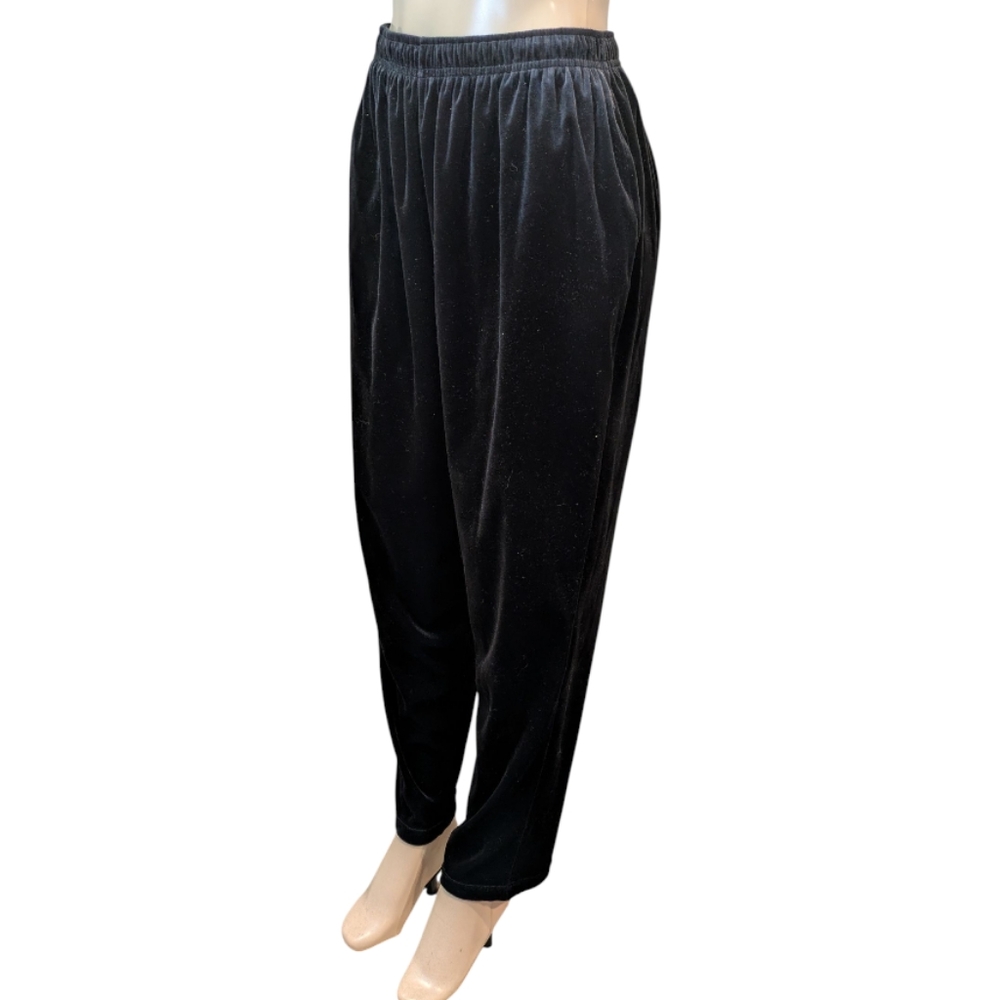 Adolfo Sport Velour Black Taper Leg Pull-On Pants Women's Size Large Vintage